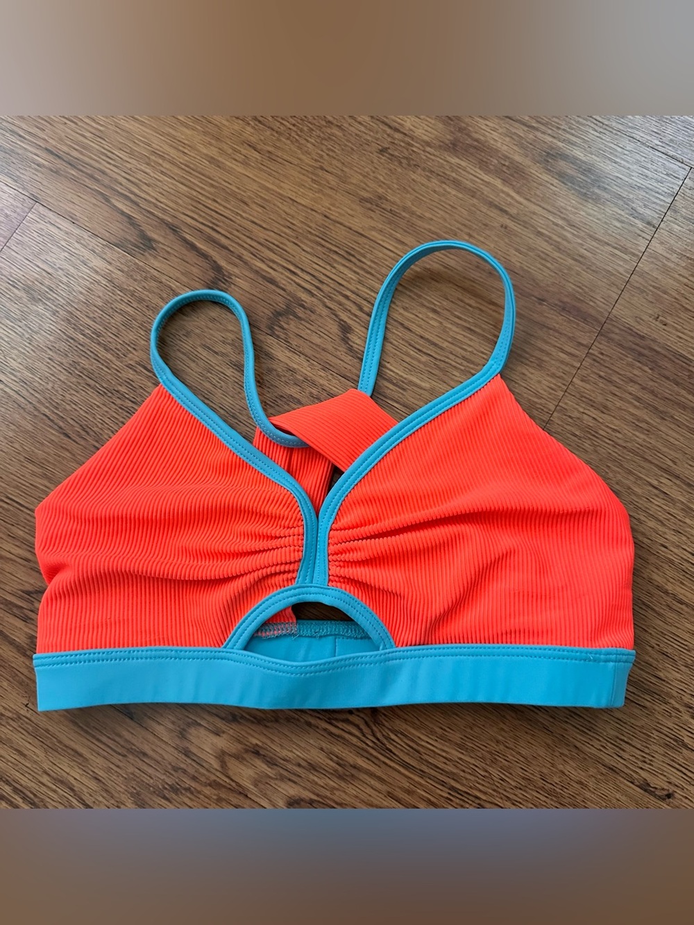Tiger Friday blue neon ribbed orange unpadded top dance wear size XS cut out